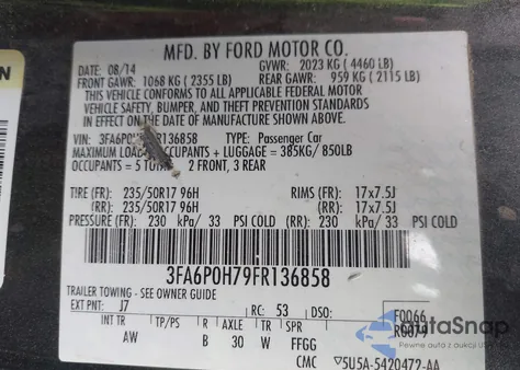 2015 Ford Fusion Se from USA, damaged, VIN 3FA6P0H79FR136858